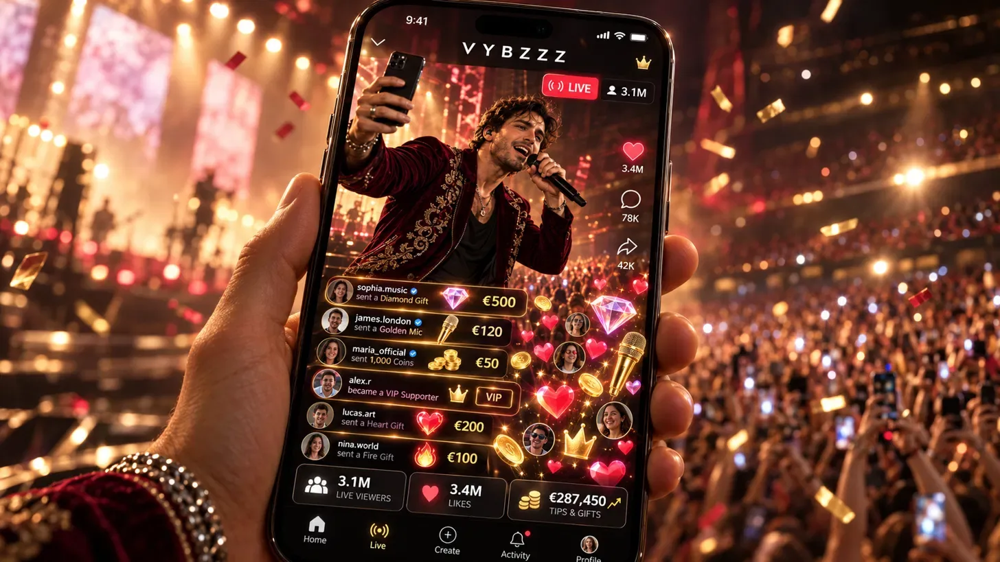 Le live dans l'application, avec les cadeaux et les réactions des fans